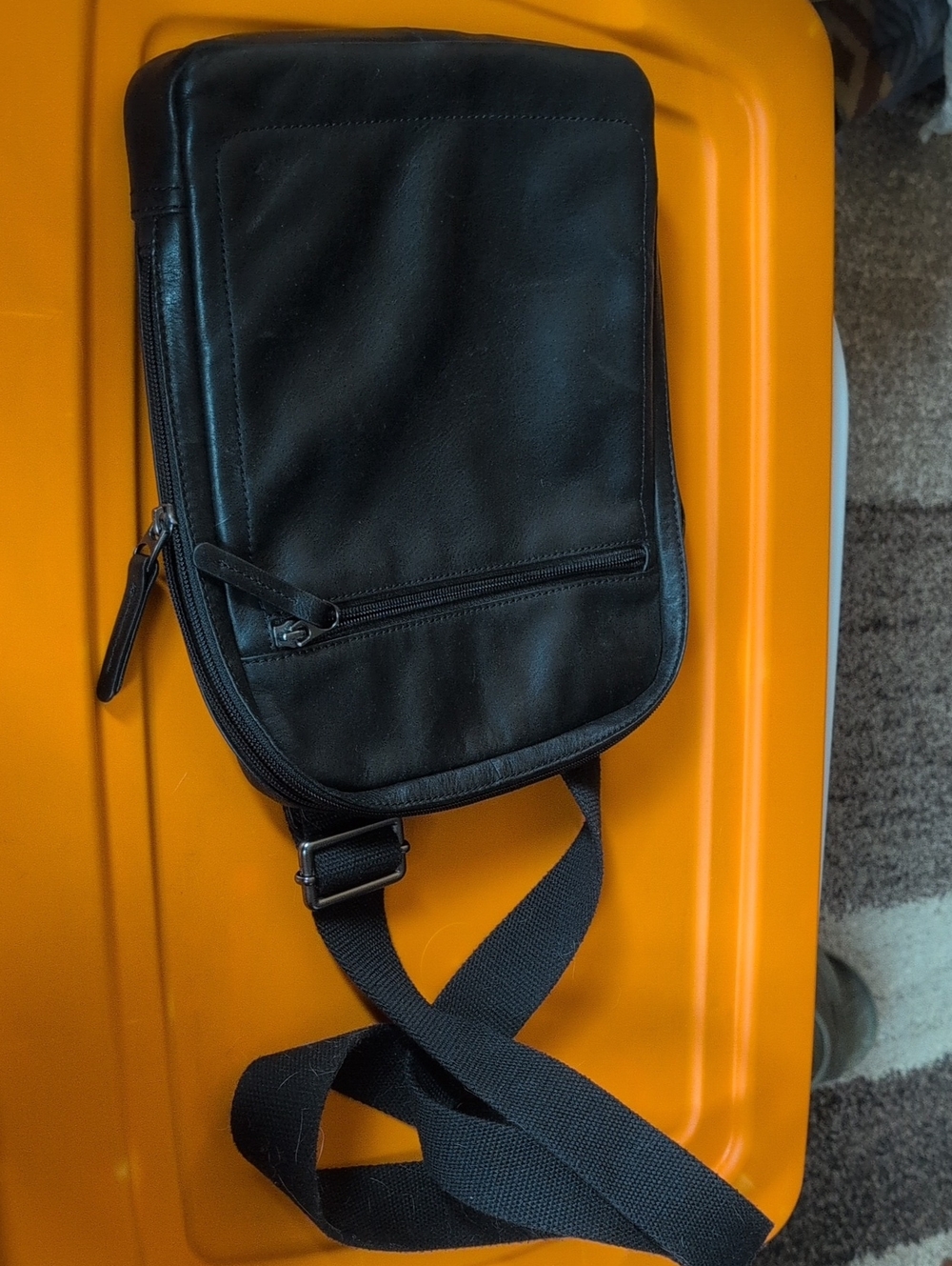 Men's Black Leather Crossbody Sling Bag - Minimal Design